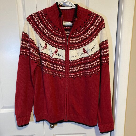 Northern Reflections Winter Cardinal Bird Theme Zip Up Sweater, Size Large - Picture 2 of 7